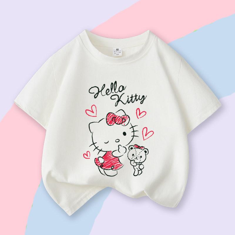 Pure Cotton Children s T-shirt 2026 Summer Hello Kitty Cartoon Print Casual P 110