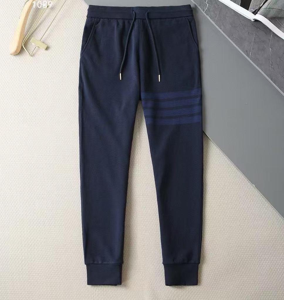 High-Quality Yarn-Dyed Four-Stripe All-Cotton Sweatpants, Unisex Casual Sports Series with Cuffed Long Pants