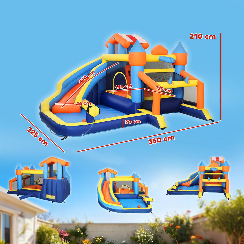 8-in-1 Bounce House with Blower Slide Splash Pool Trampoline Climbing Wall for Indoor Outdoor 350x325x210cm Multicolor