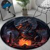 Polyester Round Rug with Black Dragon Design for Living Room, Bedroom, Gaming Room - Durable Crystal Velvet Carpet Chair Mat, Ea