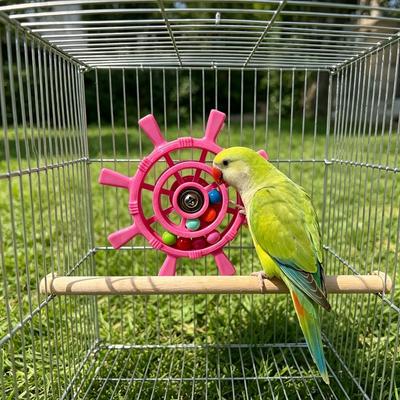 Rudder Shaped Interactive Spinning Wheel Colorful Beads Parrots Rotating Toys  Bird Play
