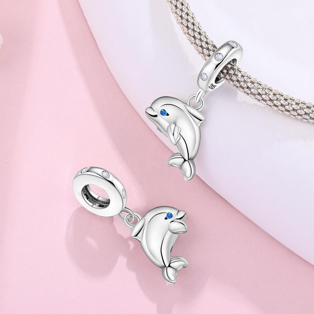 Copper Metal Cute Dolphin Marine Animal Pendant Bead Components Bracelet High Quality Fine Jewelry Charm Bead Components Compatible With High Quality