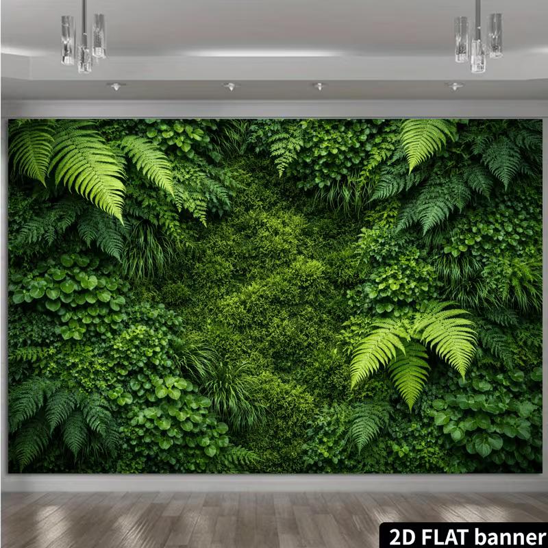 2D Enchanted Jungle Leaf Wall with Moss and Ferns Photo Background
