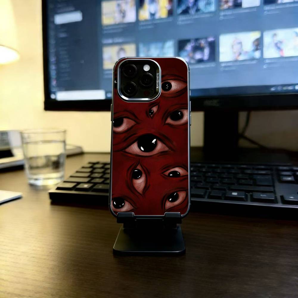 Spooky Scary Red Eye Face Phone Case For iPhone 17,16,15,14,13,12,11 Plus,Pro Max,XS,Colorful Silver Black Cover