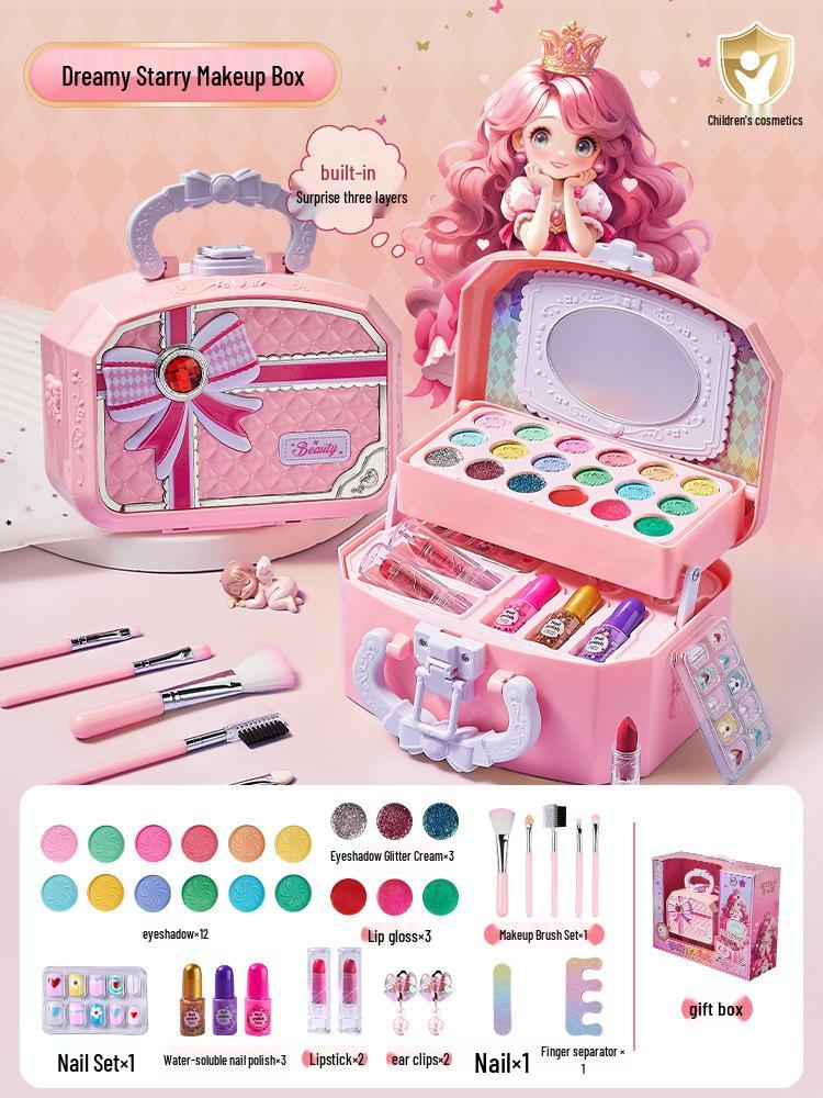 Set de machiaj transfrontalier pentru copii: Cutie de Cosmetice și Artă Little Princess - Cadou Perfect de Ziua de Naștere