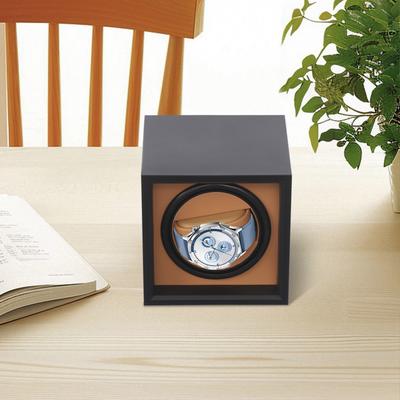 Brown/Beige Square Watch Winder,Tabletop PU Automatic Single Watch Winder 13*13*13.5cm for Display Watches