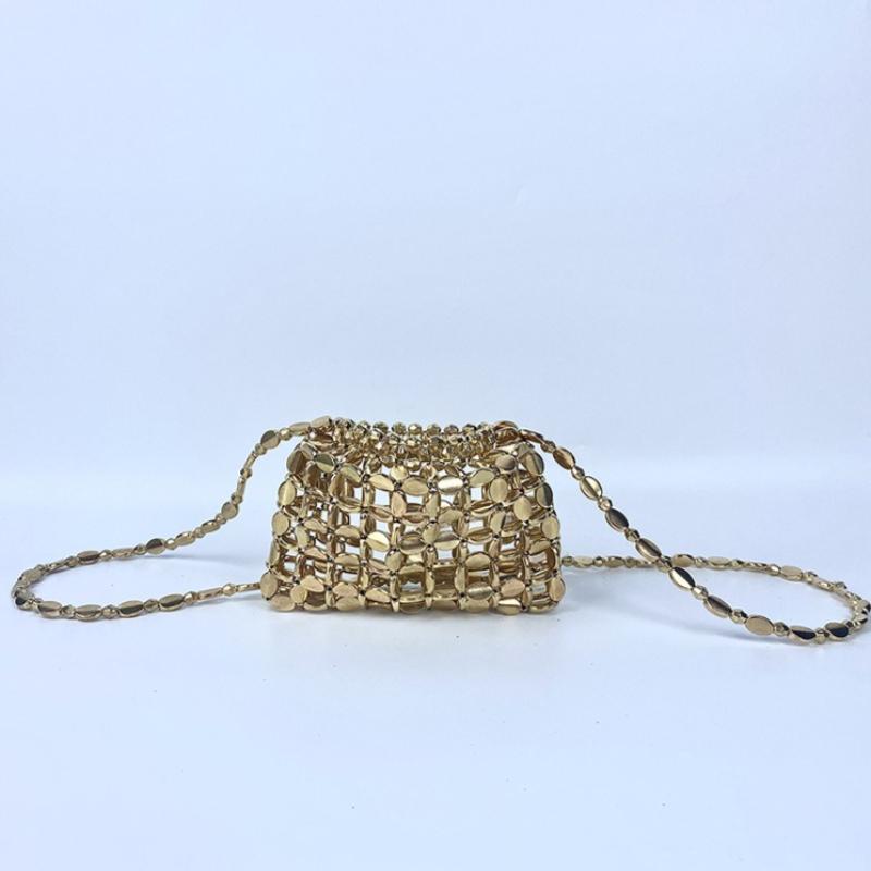 Women's Metallic Sequin Dumpling Bag, Handmade Beaded Woven Acrylic Crossbody Bag, Retro Shiny Shoulder Bag Phone Bag