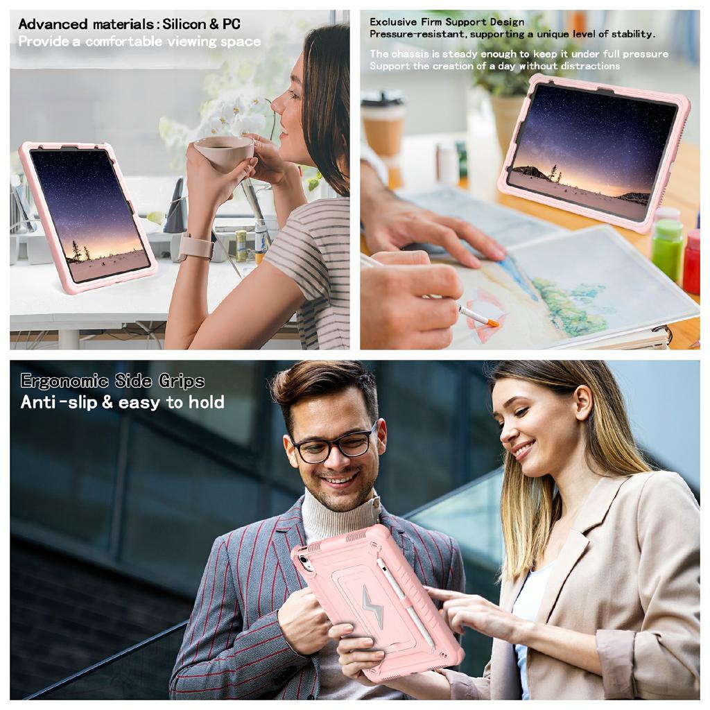 Pro iPad (2025)/10,9 (2022) Pouzdro s opěrkou PC + Silikonový kryt na tablet s ramenním popruhem