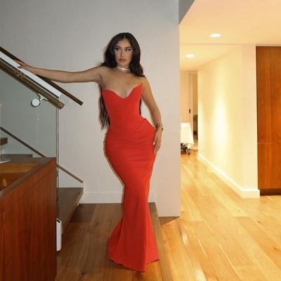 Summer Fashion Strapless Skirt Slim Solid Color Fishbone Strapless Fishtail Dress