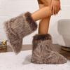 Spice Girl Boots Warm Boots Autumn and Winter Women's Outdoor Medium Boots Fashion Thickened Brown Fluffy Snow Boots