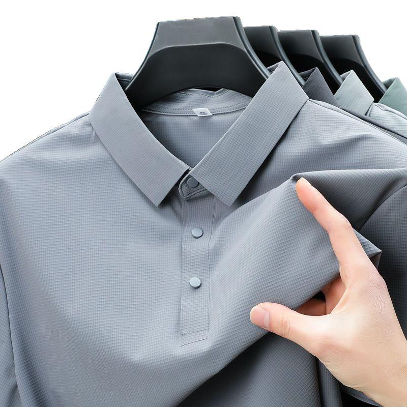 Men's Summer Seamless Ice Silk Polo: Breathable Business Casual Short Sleeve Shirt with Turn-Down Collar