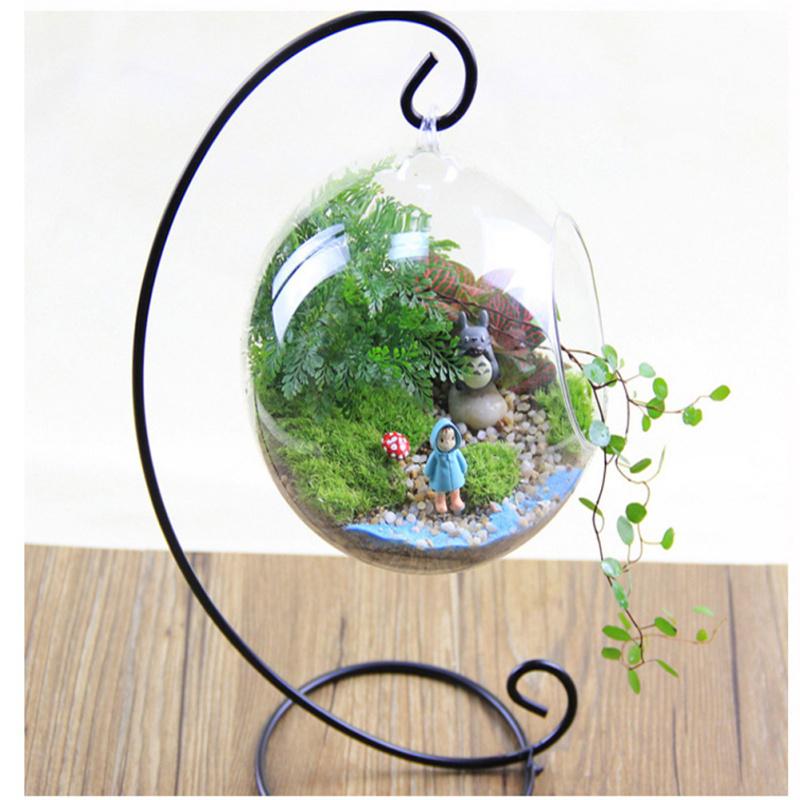 Hanging Ecological Bottle With Iron Holder Glass Vase Creative Micro Landscape Diy Gifts Home Decor