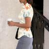 Women's Summer Print Slim Fit Short Sleeve Button Down Shirt