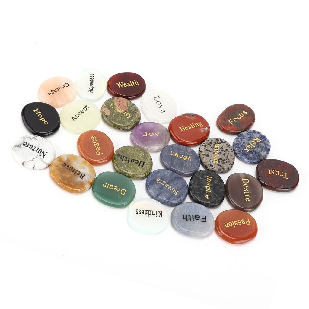25Pcs Rune Stones Natural Crystal Divination Supplies with Engraved Lettering for Meditation