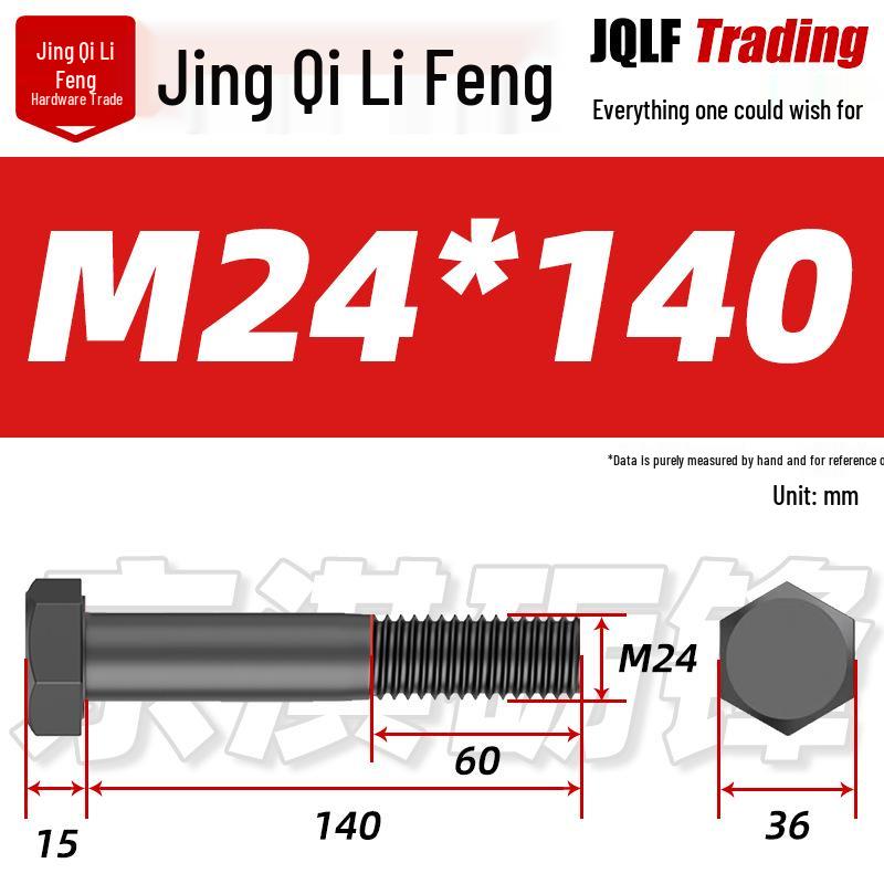 Grade 12.9 Reverse Thread Hex Bolt, M6-M24 High-Strength Blackened Hexagon Screw
