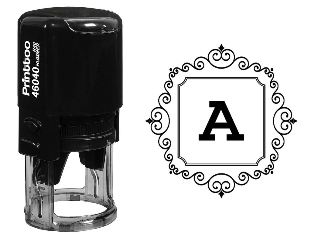 Printtoo Square Swirl Border A Alphabet Monogram Initial Self Inking R-40 Rubber Stamp Office
