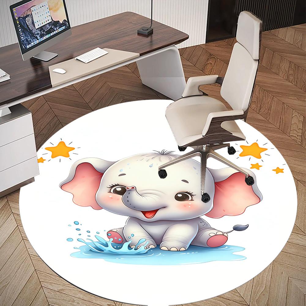 1pc baby elephant water Round Chair mat Area Rug - Non-Slip, Floor Mat for Office, Bedroom, and Indoor Decor c1118080