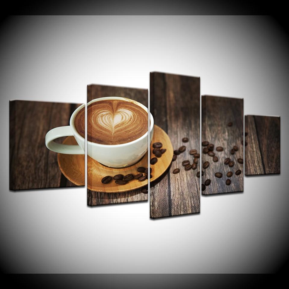 

Canvas Painting Brown A Cup Of Coffee And Coffee Bean 5 Pieces Wall Art Painting Modular Wallpapers Poster Print Home Decor 20x35 20x45 20x55cm