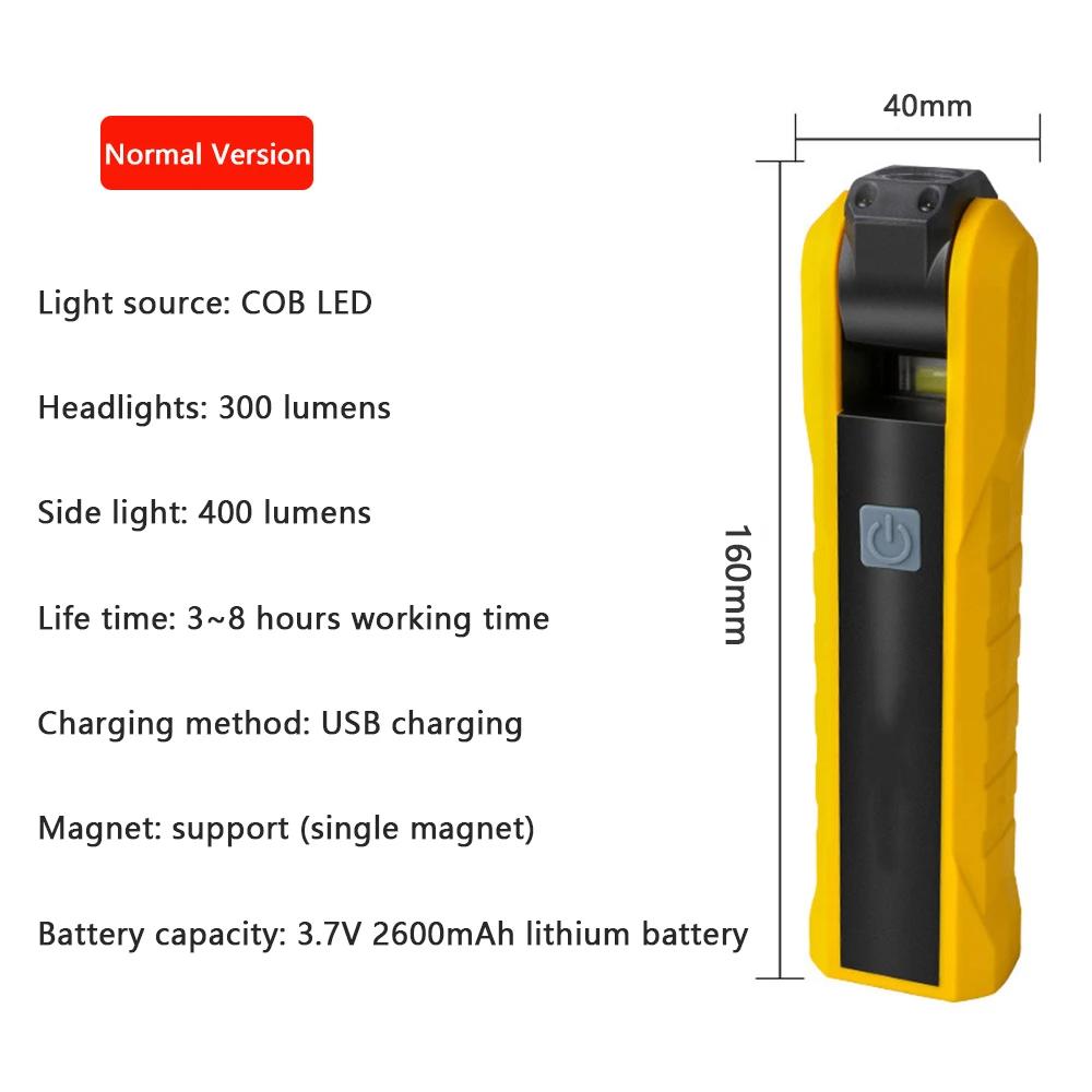 Multifunction Cob Led Work Light Dimmable Usb Rechargeable Led Flashlight Car Inspection Lamp With Magnetic Hook