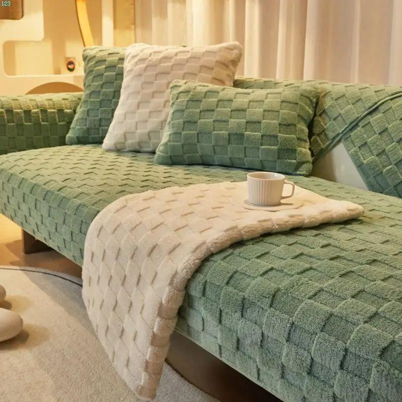 Simple Style Plush Sofa Cushion Nordic Non-Slip Cushion Backrest Cover Towel Furniture Protector for Bedroom Living Room
