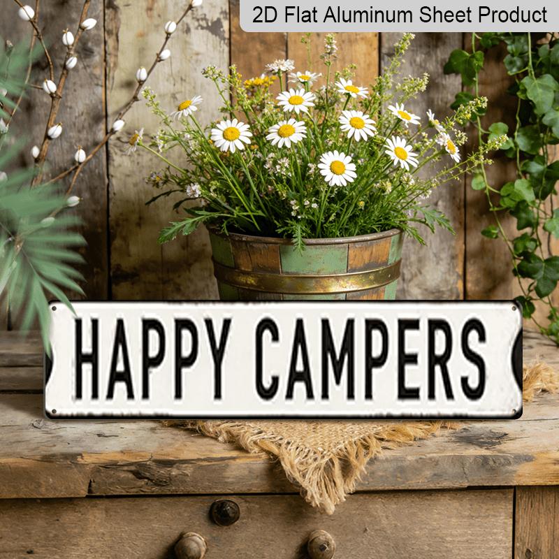 15.7×3.94inch Happy Campers Raised Metal Road Sign - Retro RV & Camper Van Aluminum Sign/decorative Sign, Heavy-Duty Camping Sign with Campfire