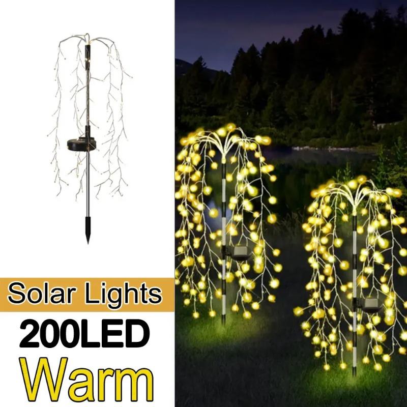 Solar Powered 200/120LED Willow Tree Fireworks Lamp 8 Modes Outdoor Garden Lights Multicolour/warm Decorative String Light