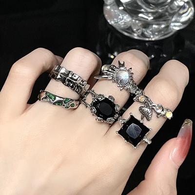 Niche Design Irregular French Pleated Texture Dark Wind Moonstone Ring Female Gemstone Opening Personality