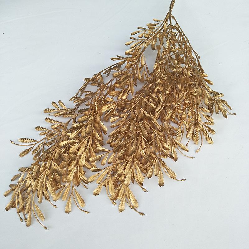 Gold Series Simulation Plants Wholesale Simulation Bouquet Fake Flowers Misty Maple Leaf Phoenix Tail Wedding Decoration Display