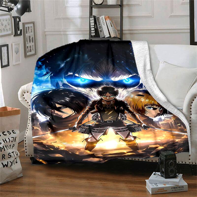 Attack on Titan Flannel Blanket Soft Warm All-Season Throw, Design for Camping, Car Travel, Hiking Sofa, Bed, Office Perfect Gift for Parties