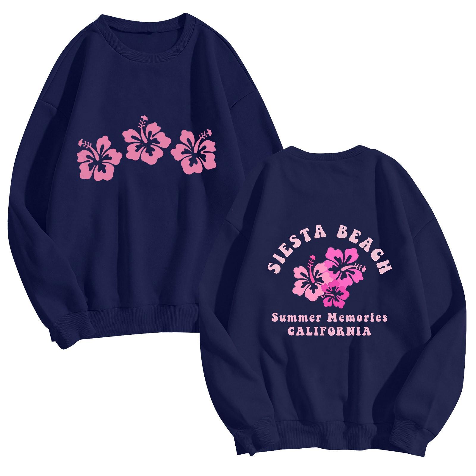 

Жіночий модний повсякденний топ з довгим рукавом і круглим вирізом з принтом XL Темно-синій