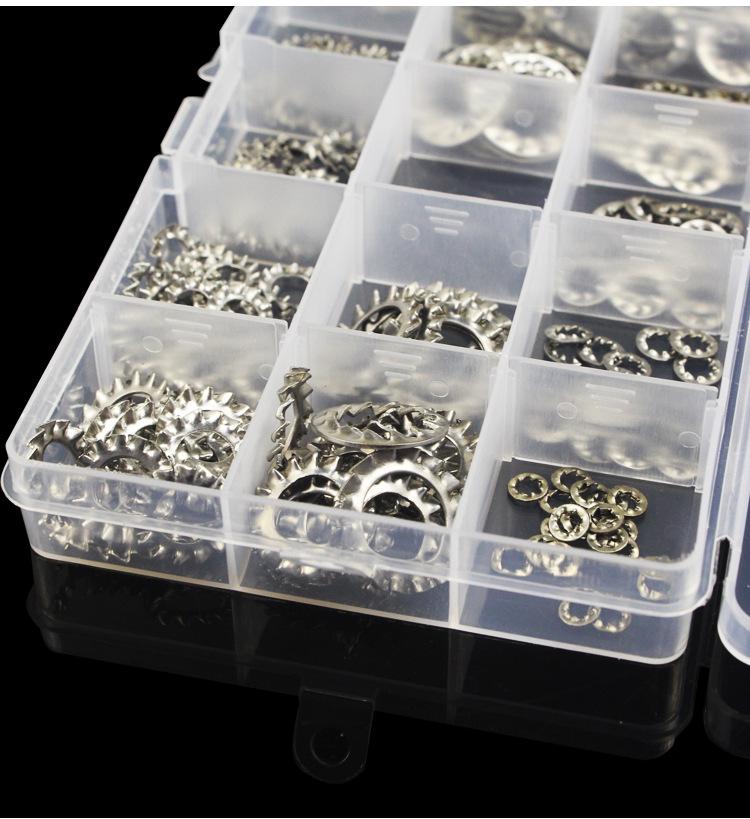 304 Stainless Steel Inner Serrated Flat Lock Washers, Anti-Slip, 240-Piece Set, Sizes M3-M12