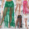 Women's Beach Skirt Women's Pure Hand Hook Long Fringe Splicing Drawstring Strap Adjustable Skirt