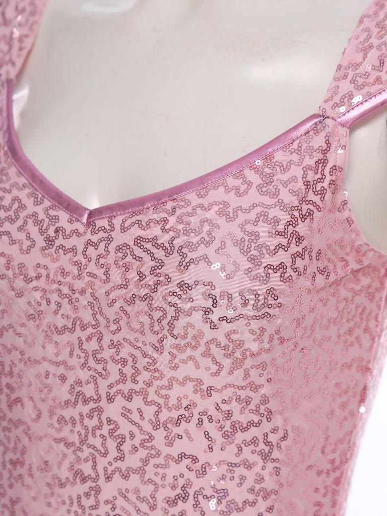 Womens Glitter Bodysuit Sequin Metallic Shiny Removable Sleeves Patchwork Slim Fit Leotard Clubwear Halloween Costume