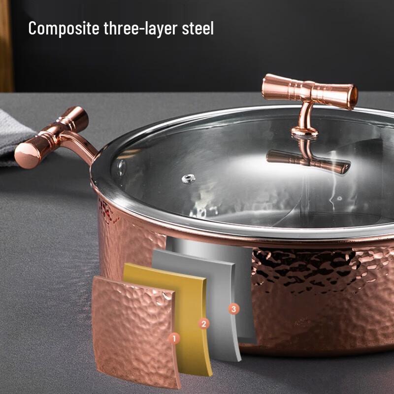 Xi Yi Premium Hammered Stainless Steel Divided Hot Pot