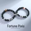 Silver-Plated Pixiu Black Obsidian Men's Bracelet - Retro Beaded Jewelry for Luck & Couple Style Gift for Girlfriend