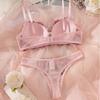 French Pink Floral Embroidered Bra and Thong Lingerie Set