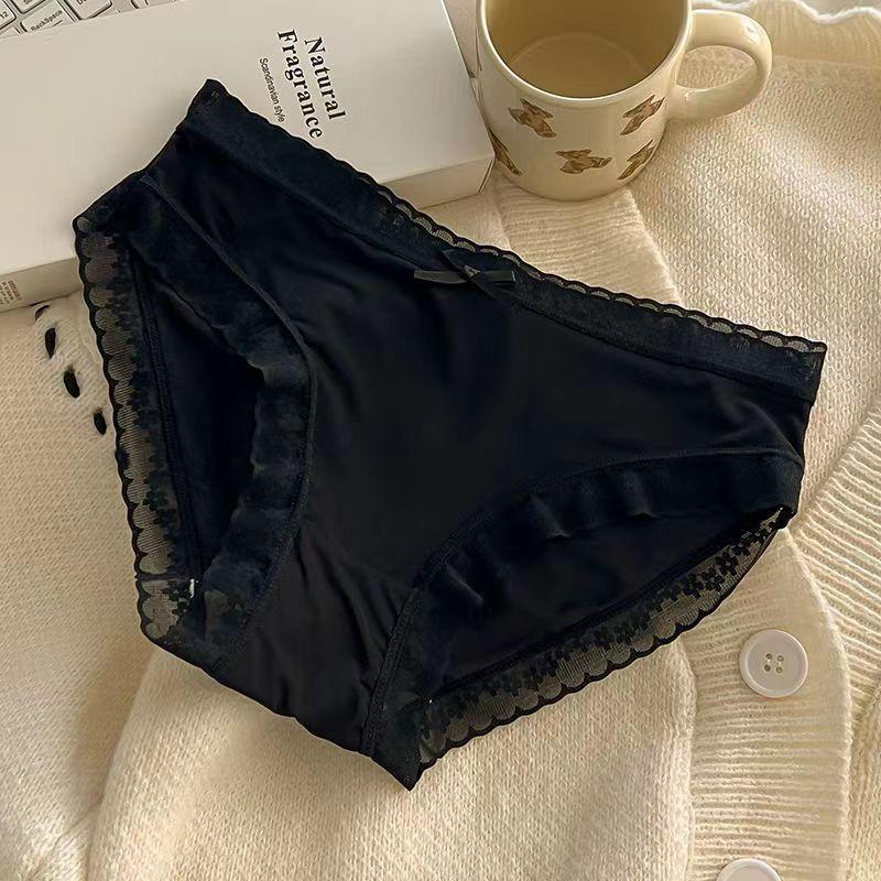 Japanese Ice Silk Lace Panties - Seamless, Quick-Drying, Cotton Crotch, Sweet Girly Design M (80-100 jin) сексуальный черный