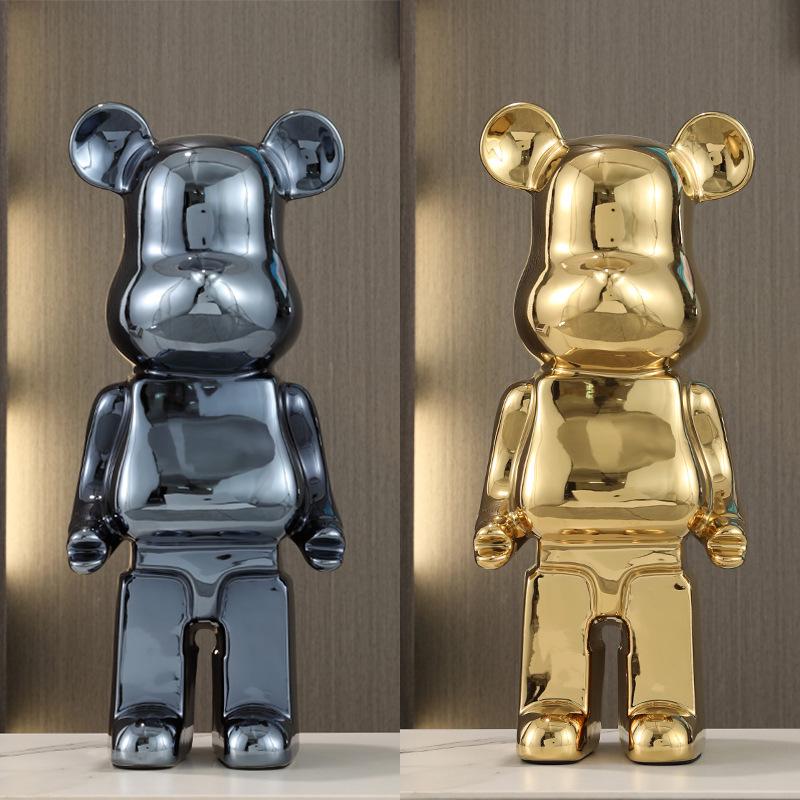 Gradient Electroplated Decorative Bear Figurine - Large Cartoon Money Box for Living Room TV Cabinet