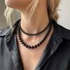 Copper Gold Black Agate Necklace Silver Plated Coin Buckle Chokers Imitation Pearl Necklace  Women