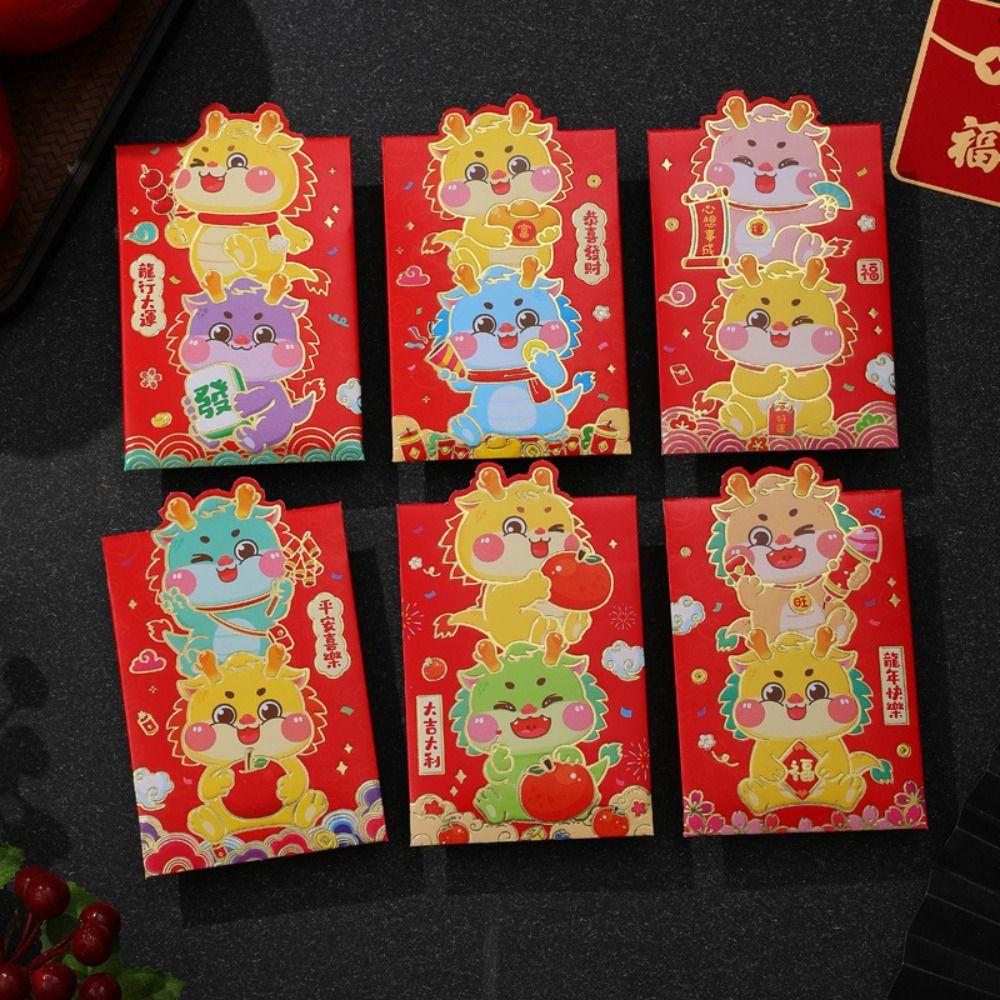 6Pcs/set Handmade Dragon Red Packet Cute Cartoon Red Bags 3D Print Red Envelope Birthday Gifts