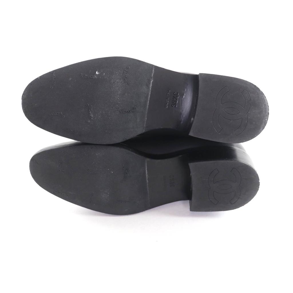 Great CHANEL short boots black leather Women 38.5 G39566 Used