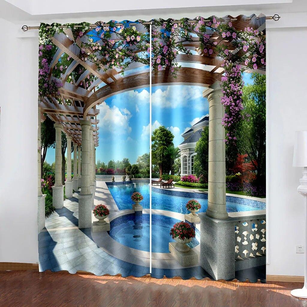 3D Digital Print Gardinmönster Strandlandskap Gardiner För Vardagsrummet Sovrum Heminredning För Gardinträd Blå himmel