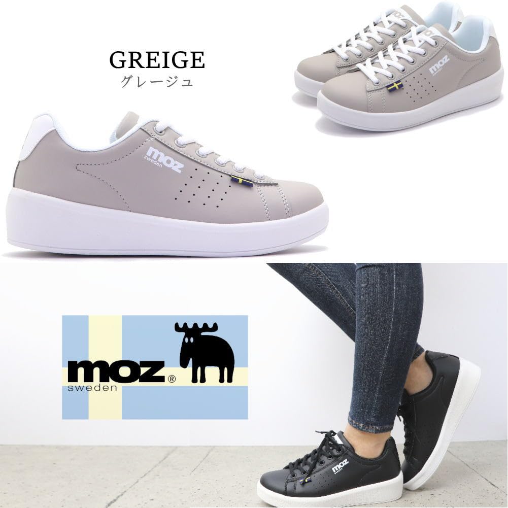 Mozu Platform Court Casual Size 19612 Women's Lace-Up Sneakers, White/Silver, 25.0cm, No.