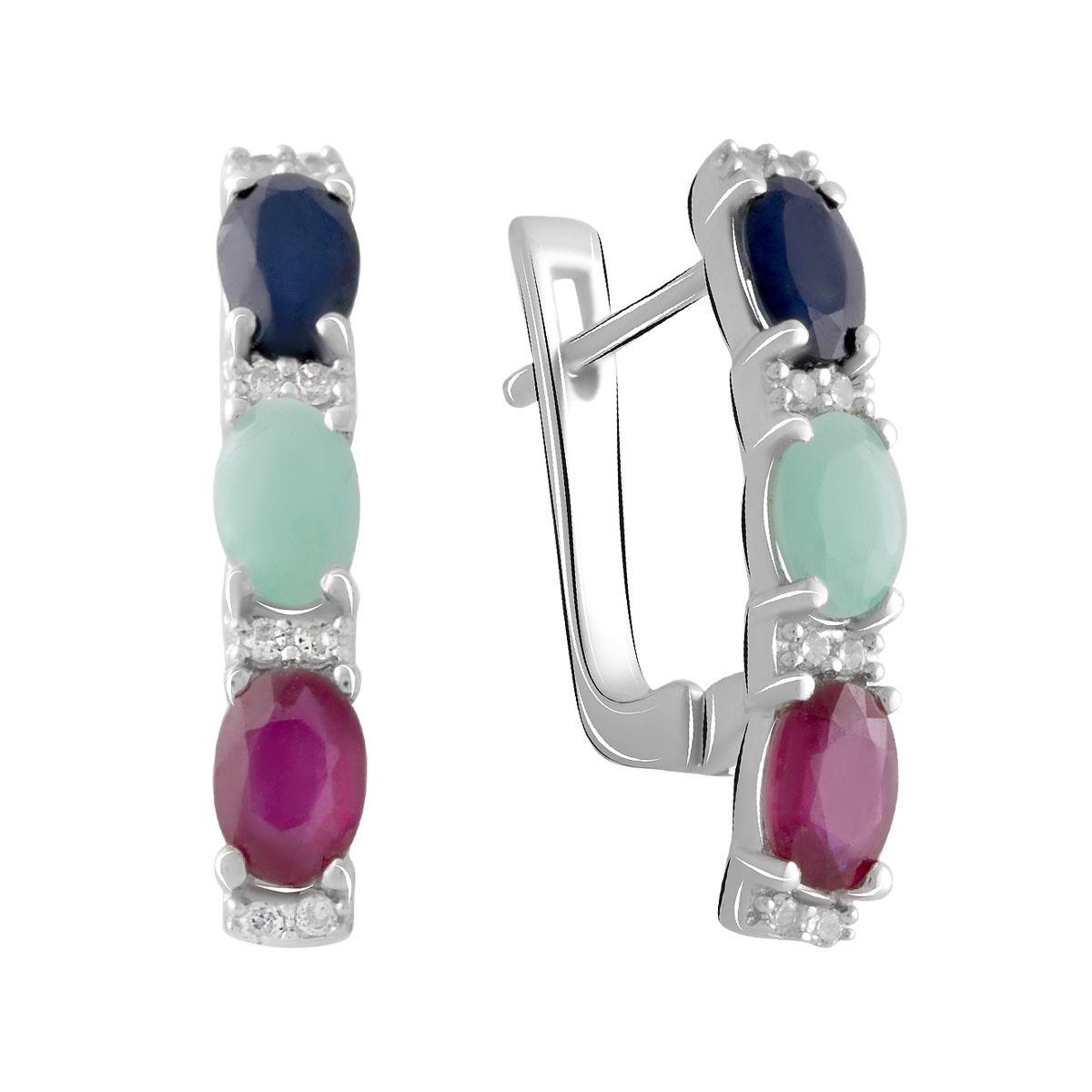 

Срібні сережки з натуральним сапфіром 1.797ct, смарагдом, рубіном (2076018) rubine червоний колір