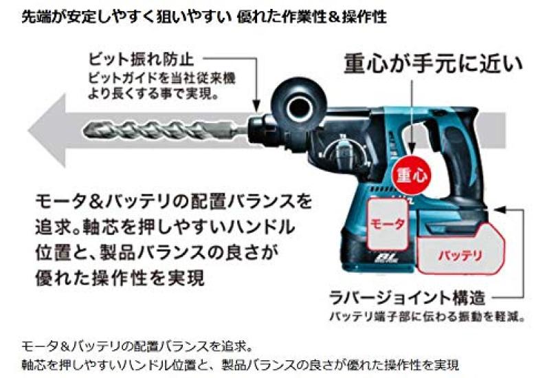 Makita 18V Cordless Hammer Battery Charger Black HR244DRGXB Drill, 24mm/Chiseling Capable, SDS+ & Included,