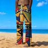 Men Orange Green Red African Kente Geometric Print Drawstring Straight Trousers With Side Pockets Ethnic Bottoms
