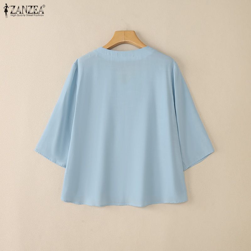 ZANZEA Women Summer V-neck Loose Casual 3/4 Sleeve Blouse