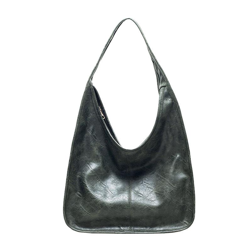 High Quality Women Single Shoulder Bag Large Capacity Solid Pu Leather Female Tote Bag Classic Vintage Textured Ladies Handbag
