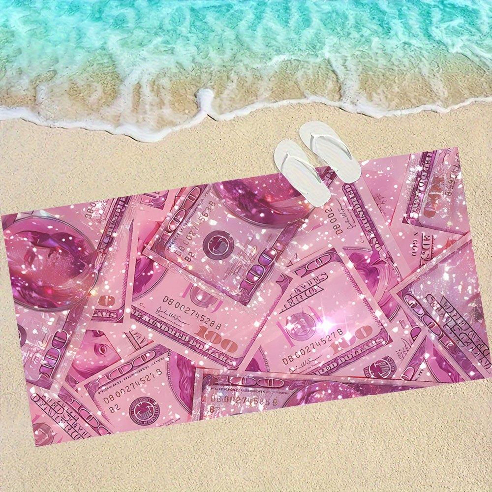 1PC Trendy Pink Light Dollar Bill Print Beach Towel Portable Swim Travel Towel for Fitness Pool