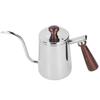 Tragbare Edelstahl-Kaffeekanne mit Holzgriff Langem Schwanenhalsausguss Café-Kessel Silber 700ml
